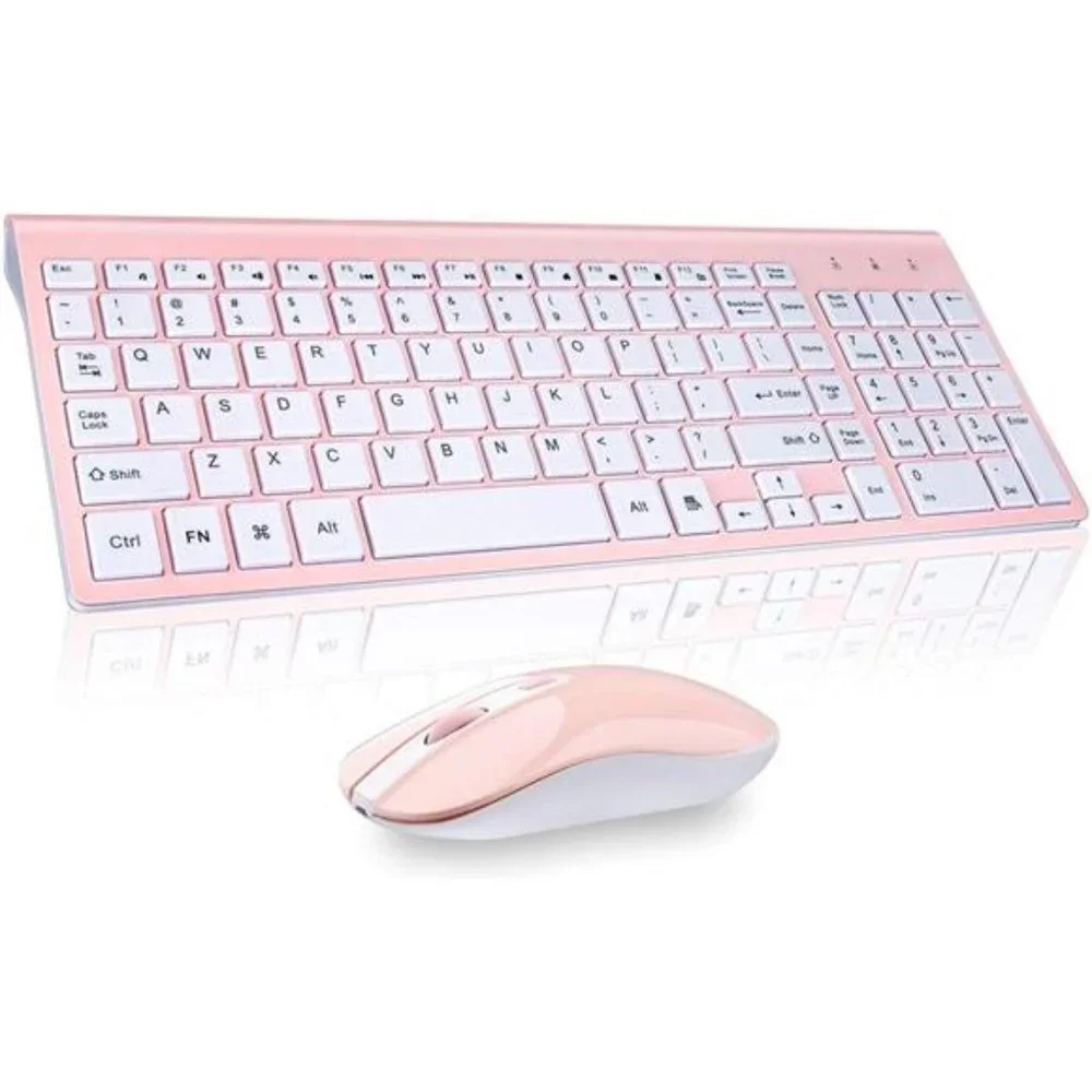 Pink Wireless Keyboard and Mouse Combo, cimetech Compact Full Size Pink Wireless
